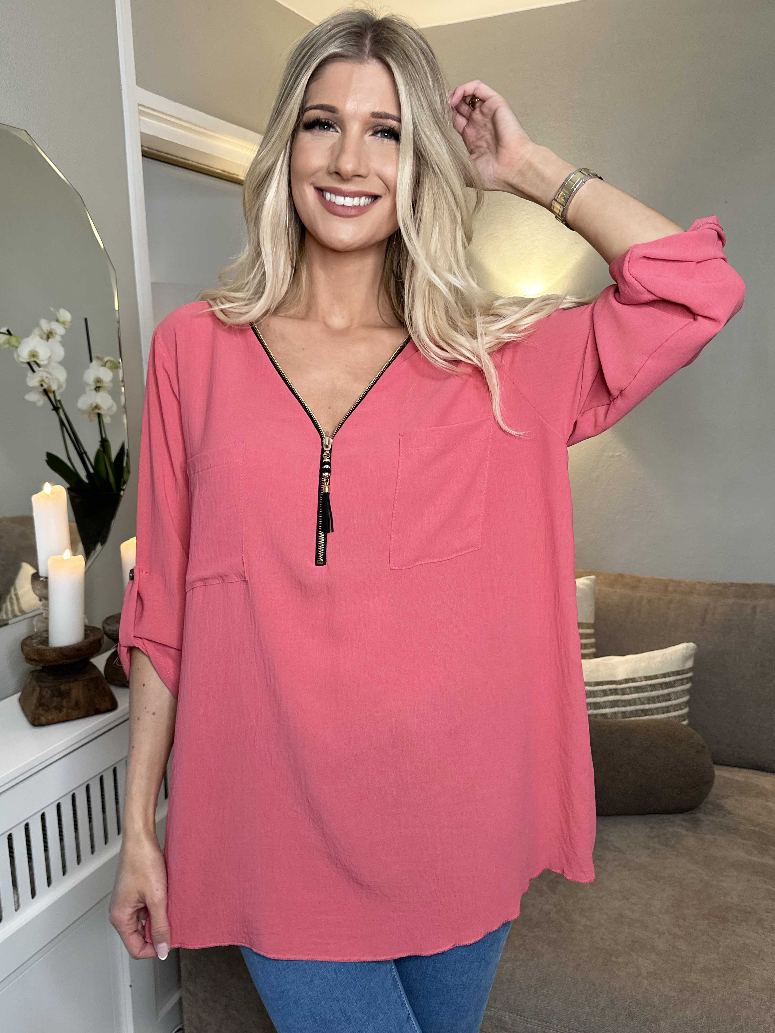 Claudia - Tunika i enfärgat med dragkedja